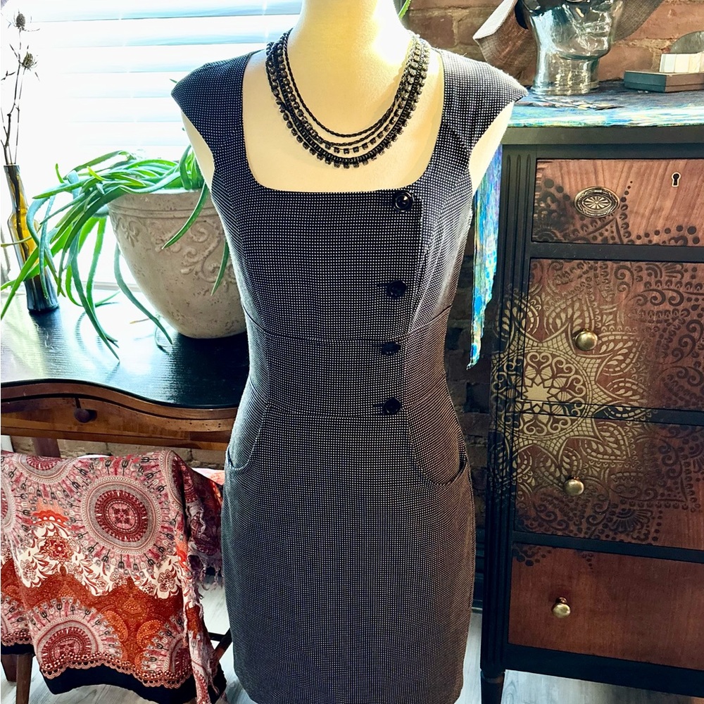White House Black Market Black and White Midi Dress